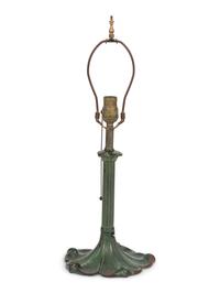 An Art Nouveau Style Green-Painted Cast Metal Lamp