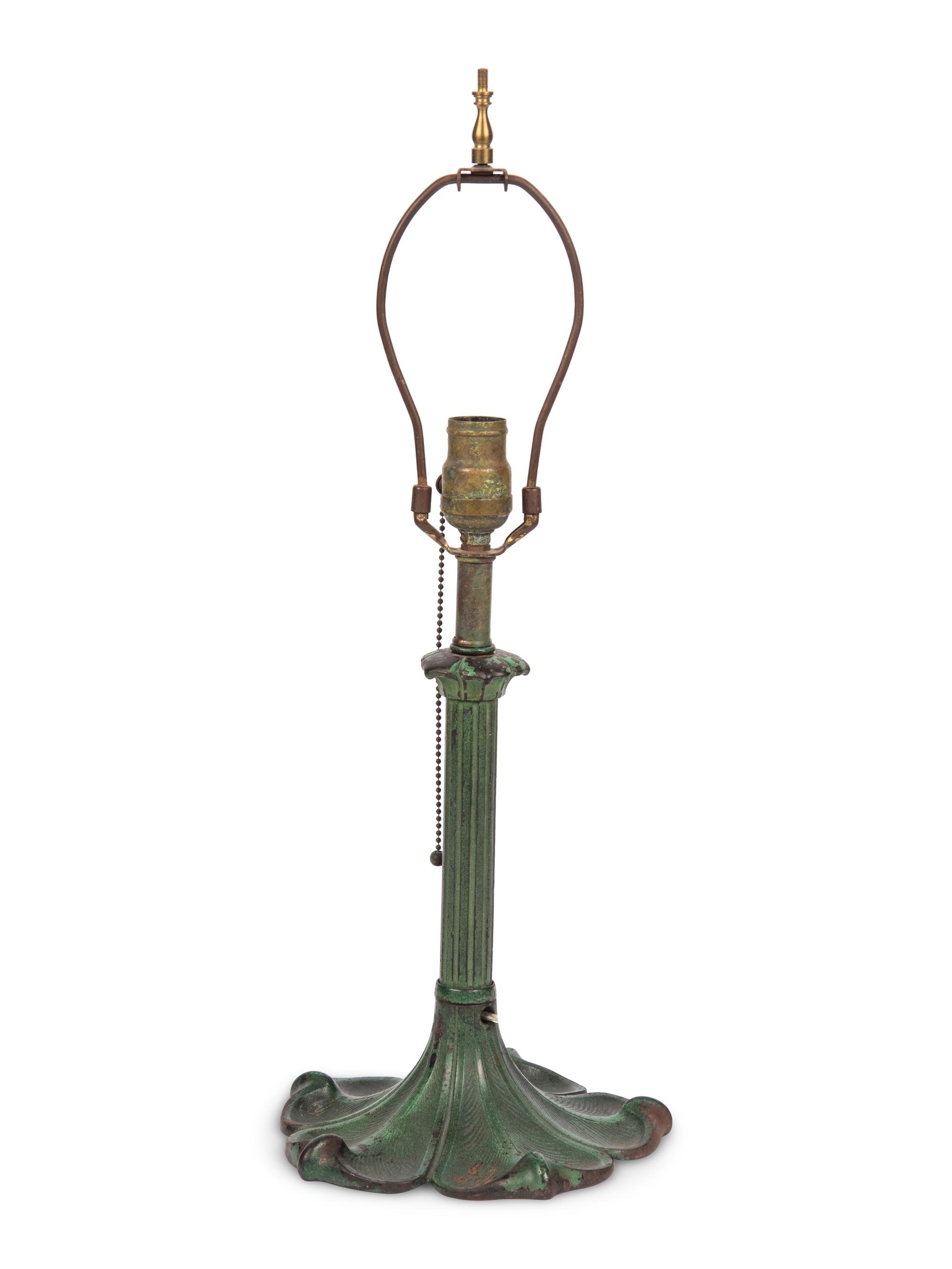 An Art Nouveau Style Green-Painted Cast Metal Lamp