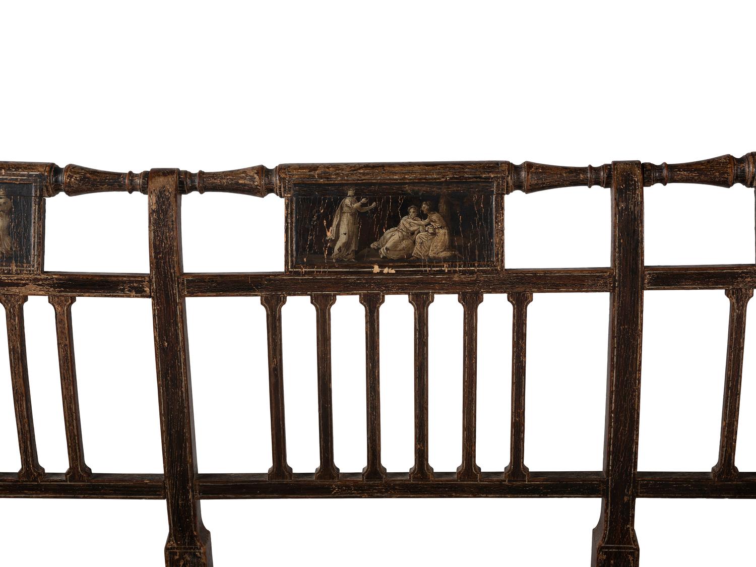 A Regency Grain and Figural Painted Cane-Upholstered Settee