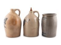 Three Cobalt-Decorated Stoneware Vessels
