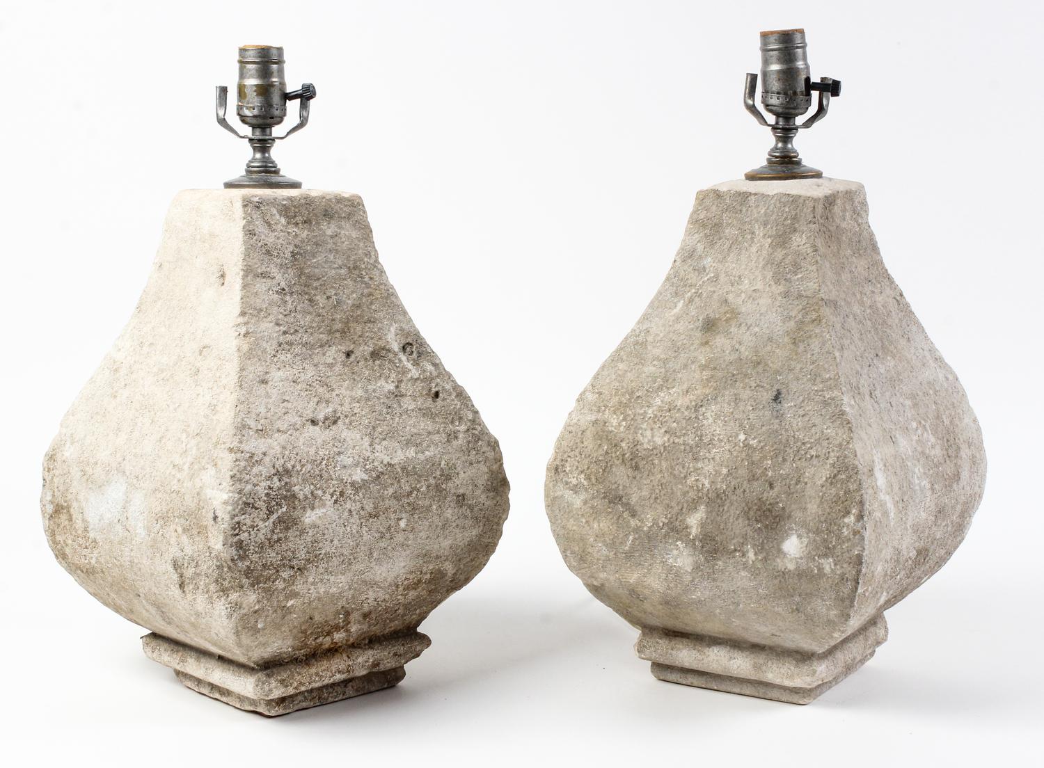 A Pair of Carved Stone Lamps Height overall 28 1/2 inches. — 20TH CENTURY