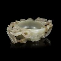 A Chinese Celadon Jade Peach Coupe, Qing Dynasty 清 青玉梅花杯