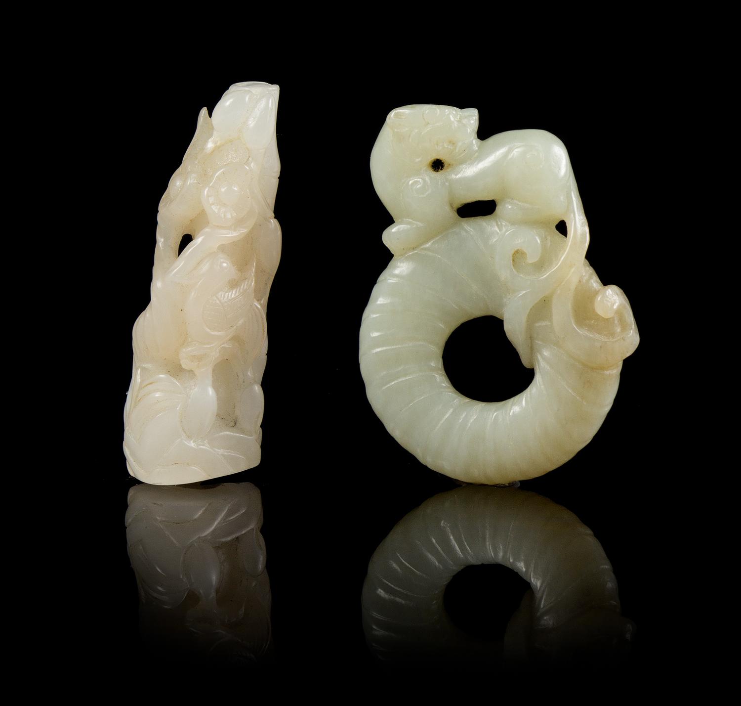 Two Carved Jade Articles Length of longer 2 1/2 inches.