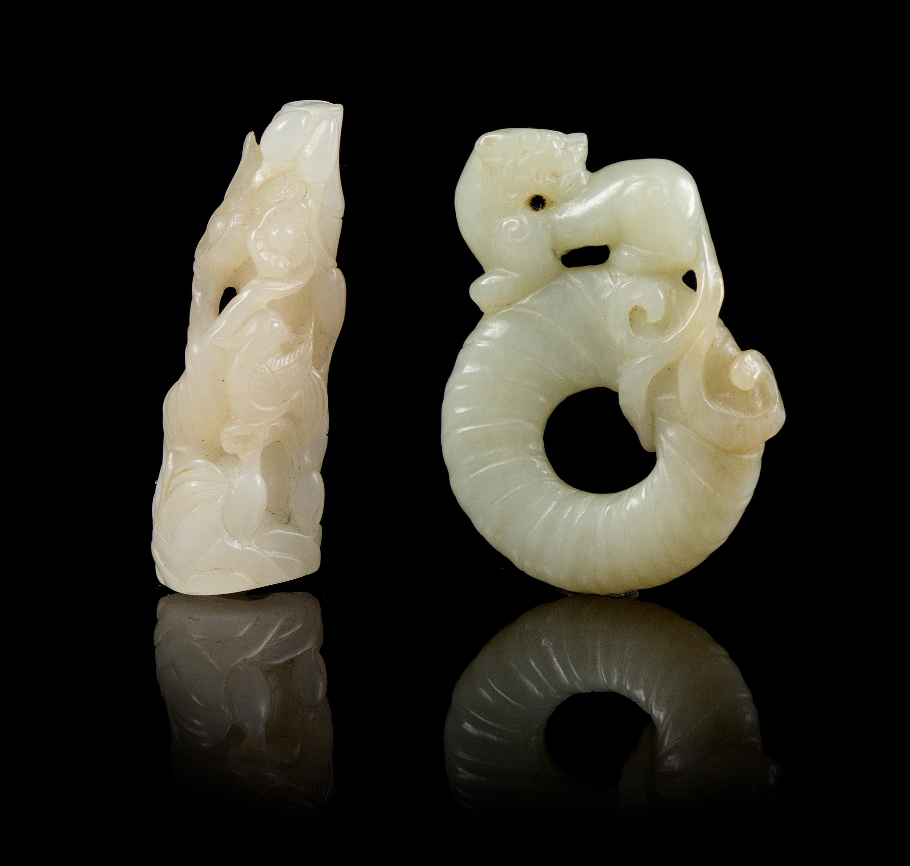 Two Carved Jade Articles Length of longer 2 1/2 inches.