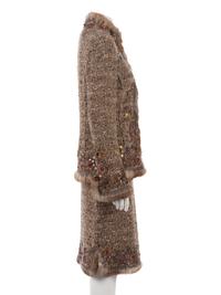 Oscar de la Renta Embellished Two-Piece Skirt Ensemble Trimmed with Rabbit Fur