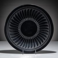 Blackware Pottery Plate, with Repeating Feathers