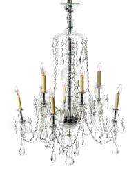 A Waterford Style Cut Glass Ten-Light Chandelier, Height 40 x diameter 26 inches.