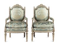 A Pair of Louis XVI Style Painted Fauteuils