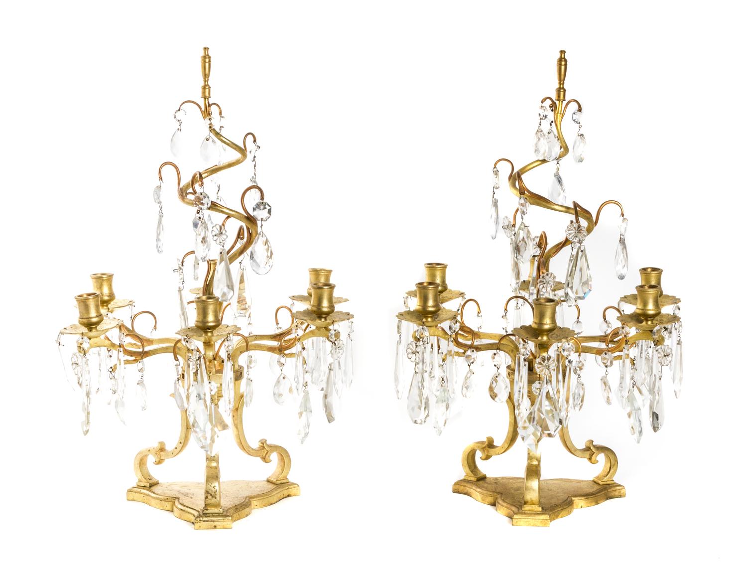 A Pair of Victorian Style Gilt Bronze Six-Light Candelabra, Height 22 inches.