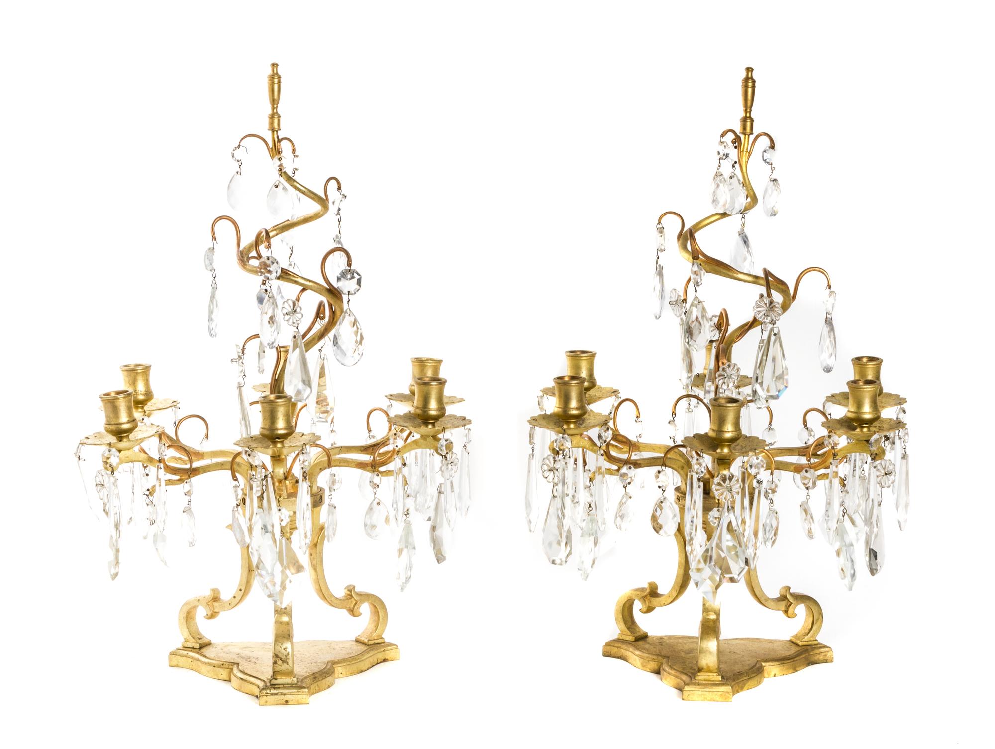 A Pair of Victorian Style Gilt Bronze Six-Light Candelabra, Height 22 inches.