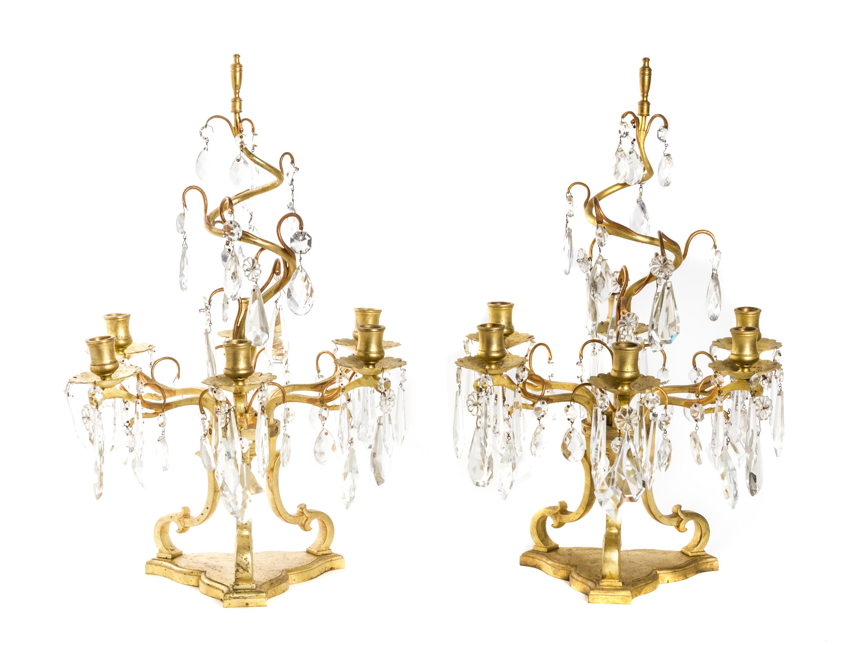 A Pair of Victorian Style Gilt Bronze Six-Light Candelabra, Height 22 inches.