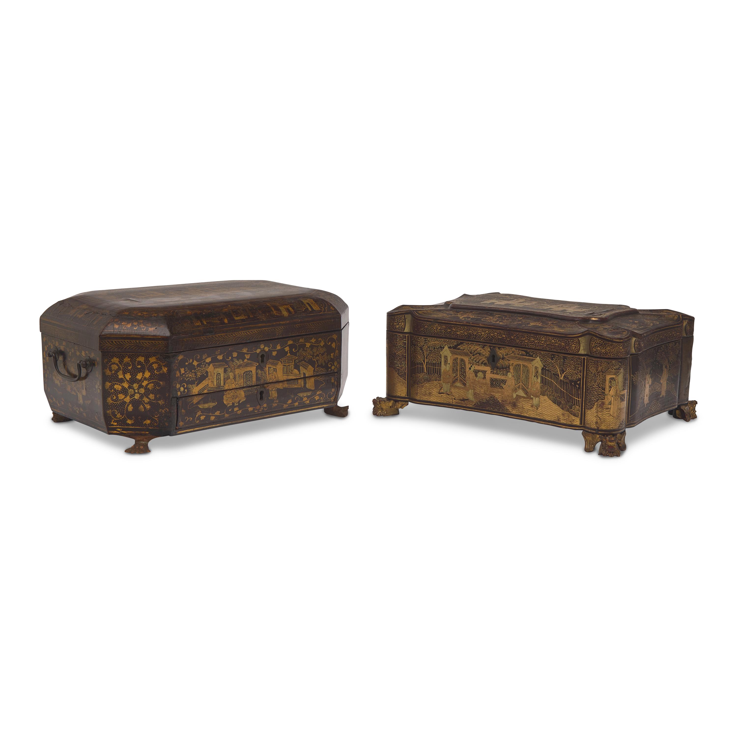 Two Chinese Export Lacquer Sewing Boxes