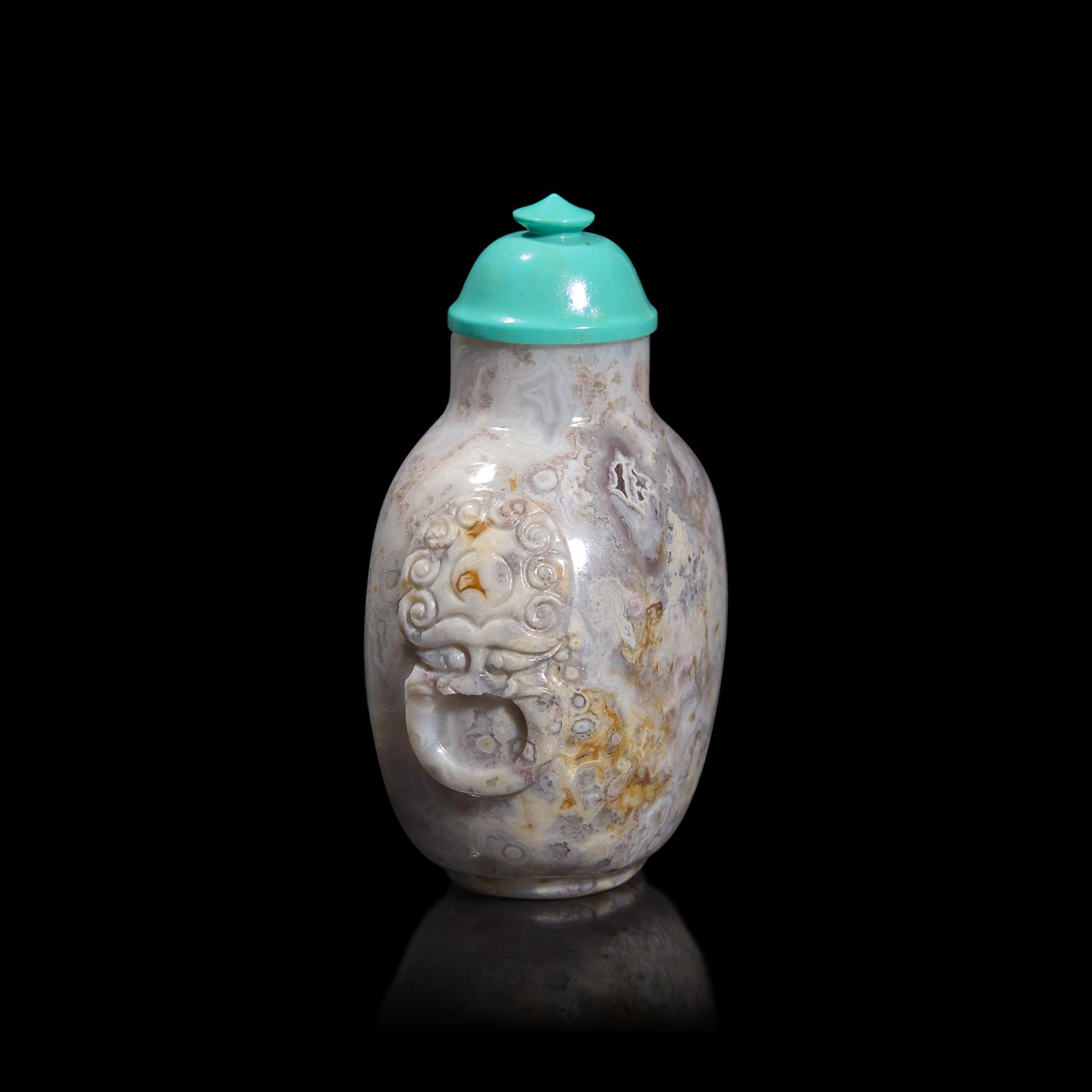 Three Chinese Agate and Fossiliferous Limestone Snuff Bottles