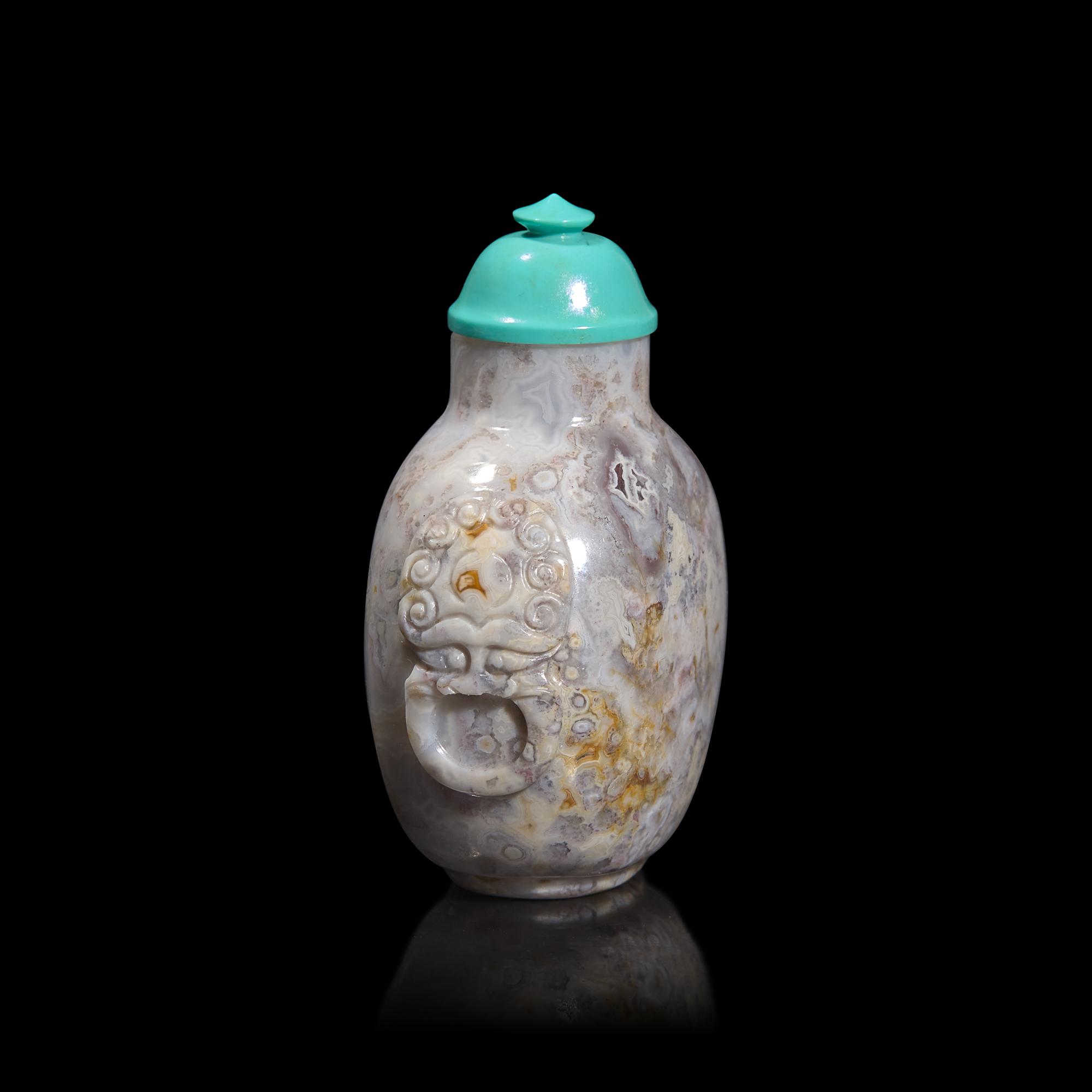 Three Chinese Agate and Fossiliferous Limestone Snuff Bottles