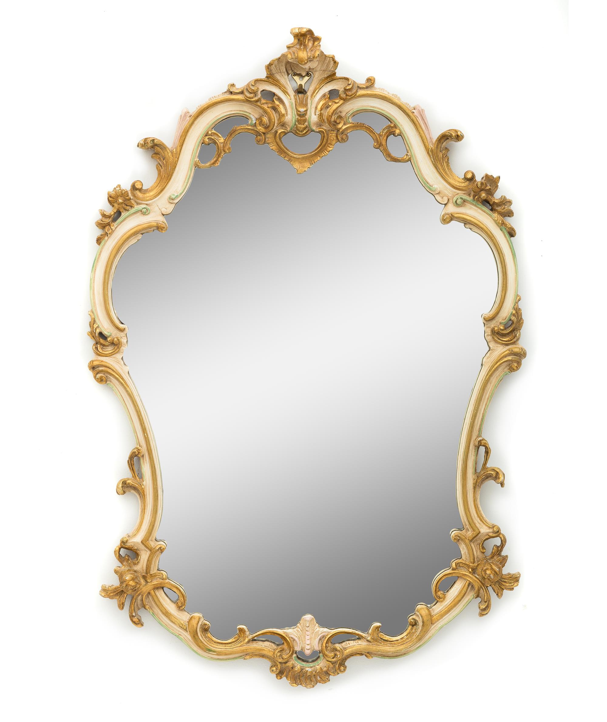 An Italian Rococo Style Cream-Painted and Parcel Gilt Mirror