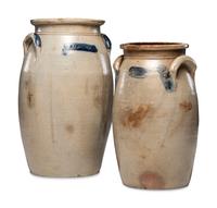 Two Ovoid Stoneware Crocks or Churns