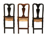 Three William and Mary Turned and Carved Rush-Seat Spanish-Foot Side Chairs