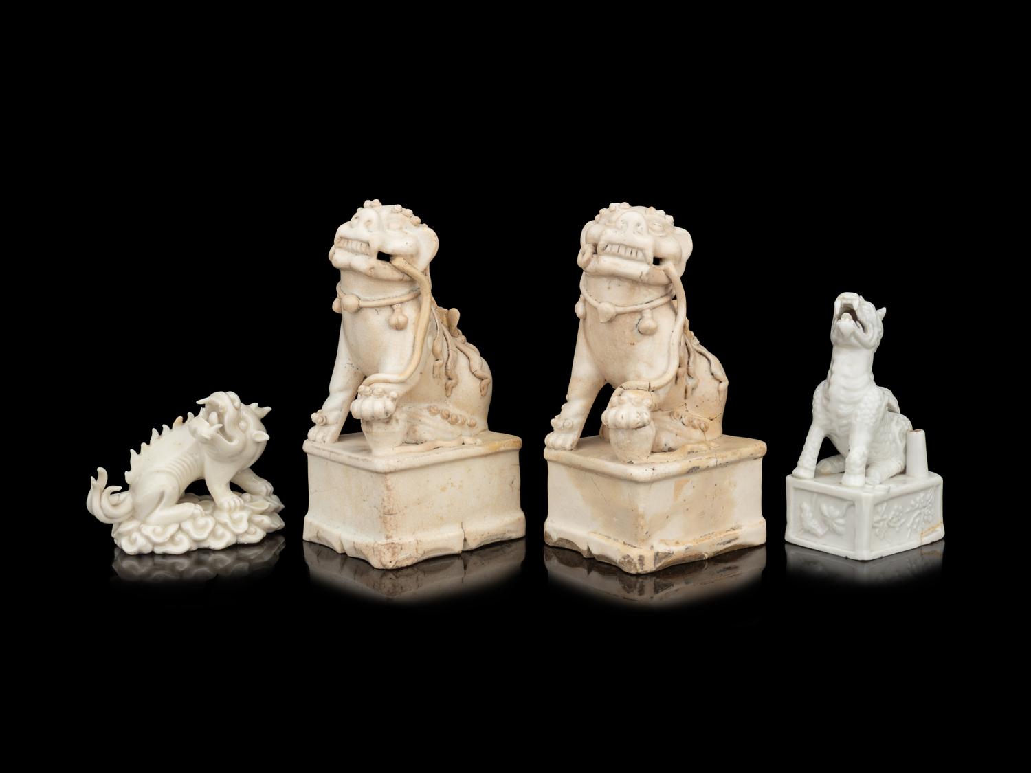 Four Chinese Blanc-de-Chine Porcelain Figures of Beasts