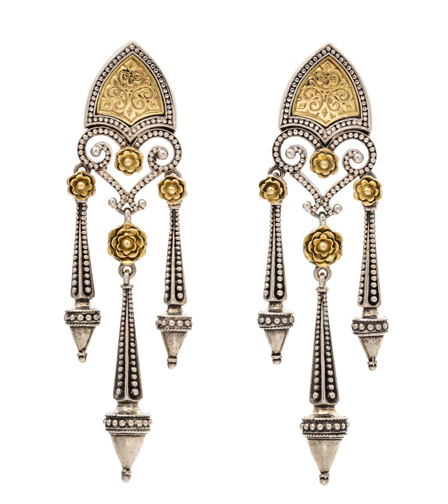 A Pair of Sterling Silver and 18 Karat Yellow Gold Earrings, Konstantino, 16.20 dwts.
