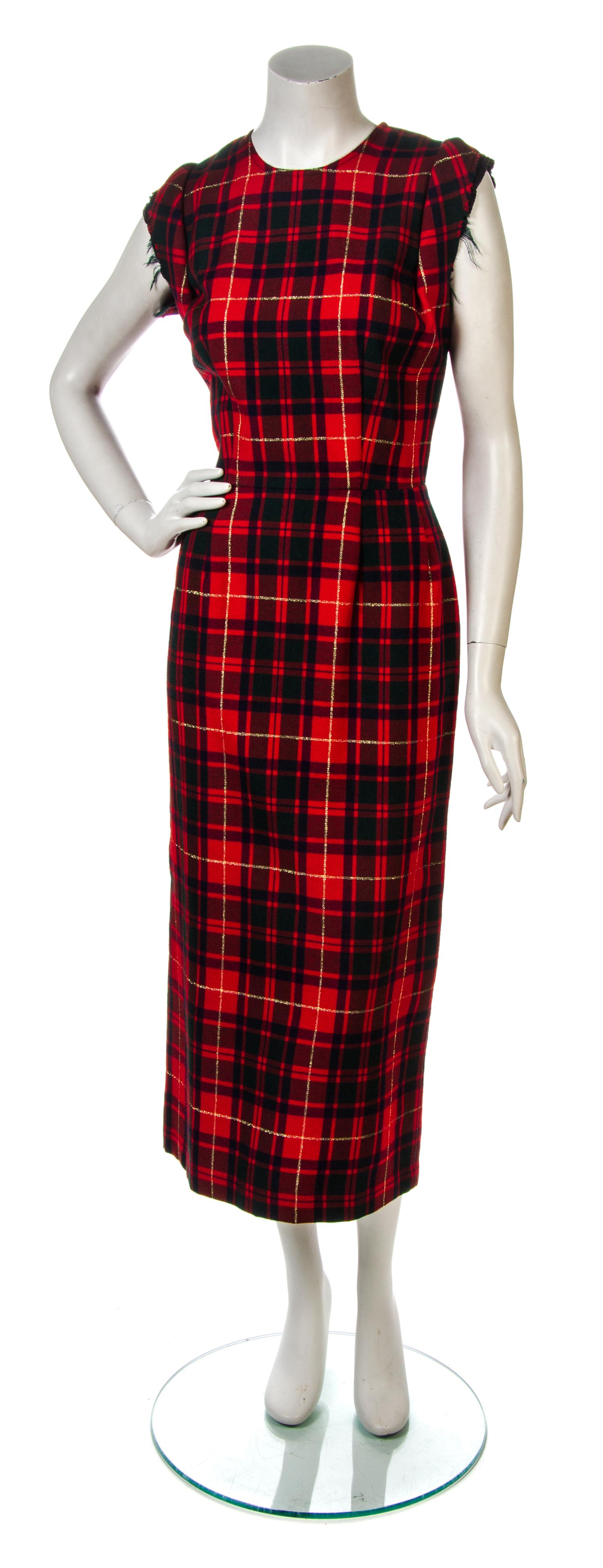 A Comme des Garcons Red Tartan Plaid Wool Dress, Size M.