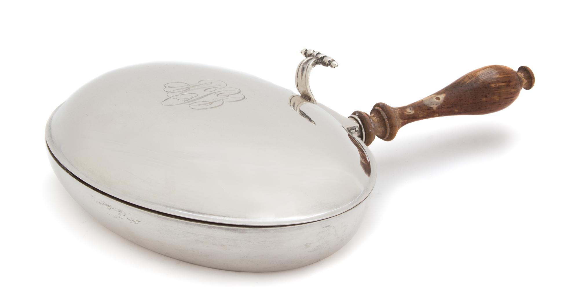 An American Silver Dumbwaiter with Treen Handle, Fisher, 20th Century, monogrammed MPB