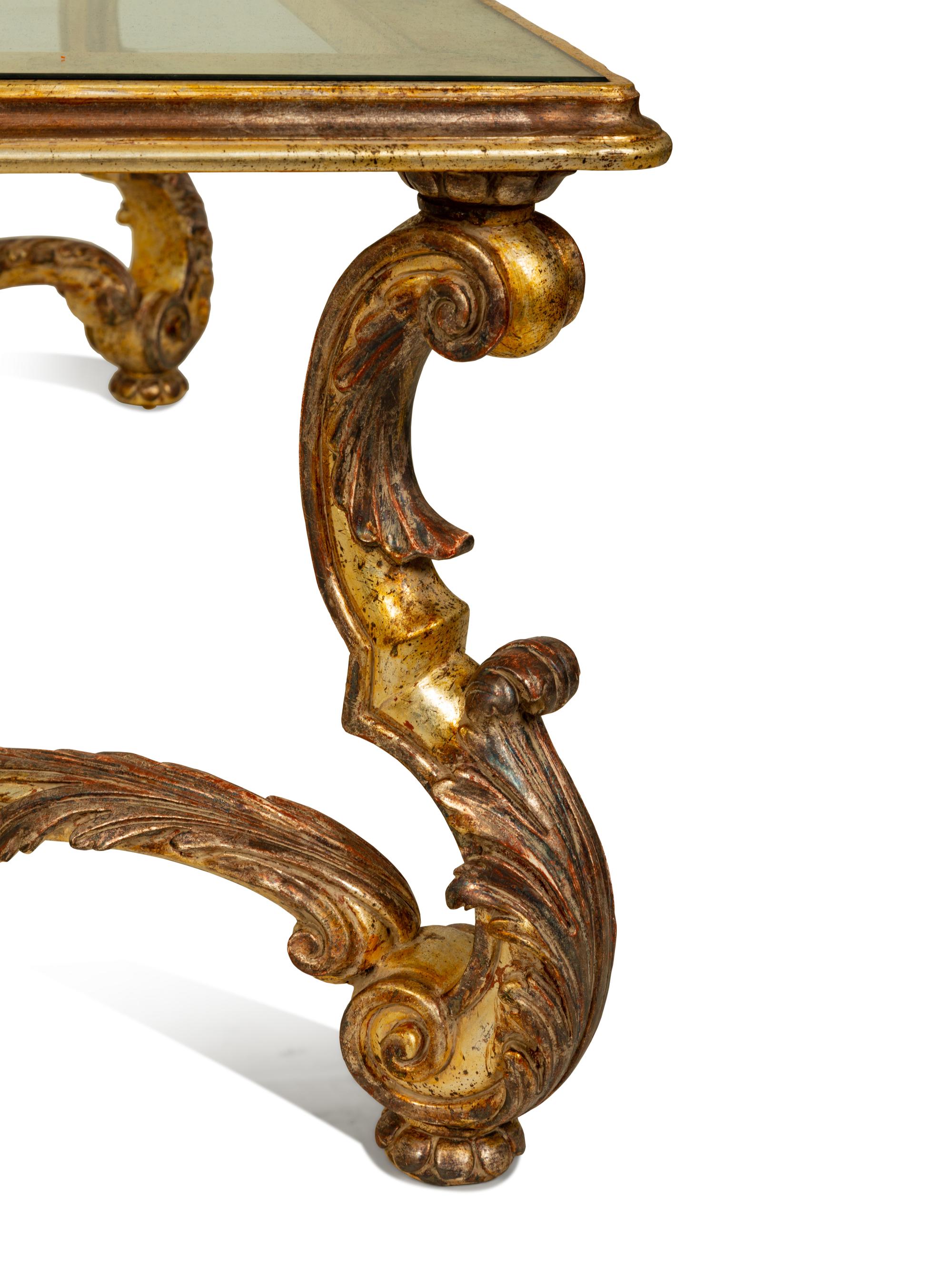 A Rococo Style Silver-Gilt Glass Top Coffee Table with Silver-Gilt Patina — 20TH CENTURY
