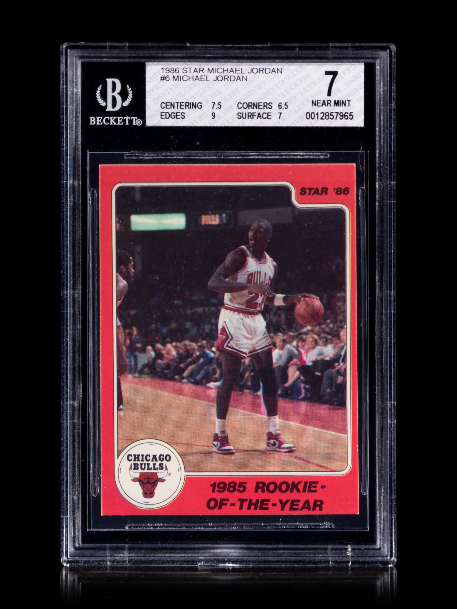 A 1986 Star Michael Jordan Set Break Basketball Card No. 6 1985 Rookie Of The Year BGS 7 Near Mint.