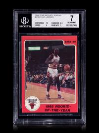 A 1986 Star Michael Jordan Set Break Basketball Card No. 6 1985 Rookie Of The Year BGS 7 Near Mint.