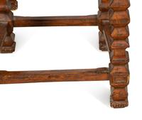 A Set of Five Contemporary Carved Oak and Leather Bar Stools