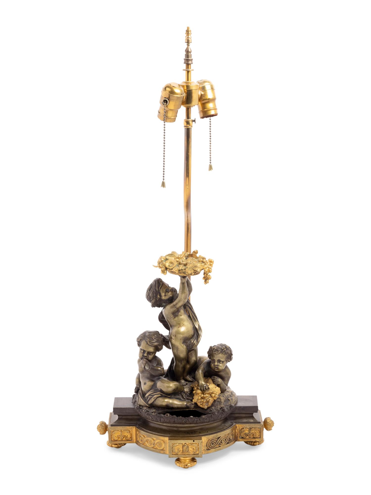 A French Bronze Figural Group Mounted as a Lamp