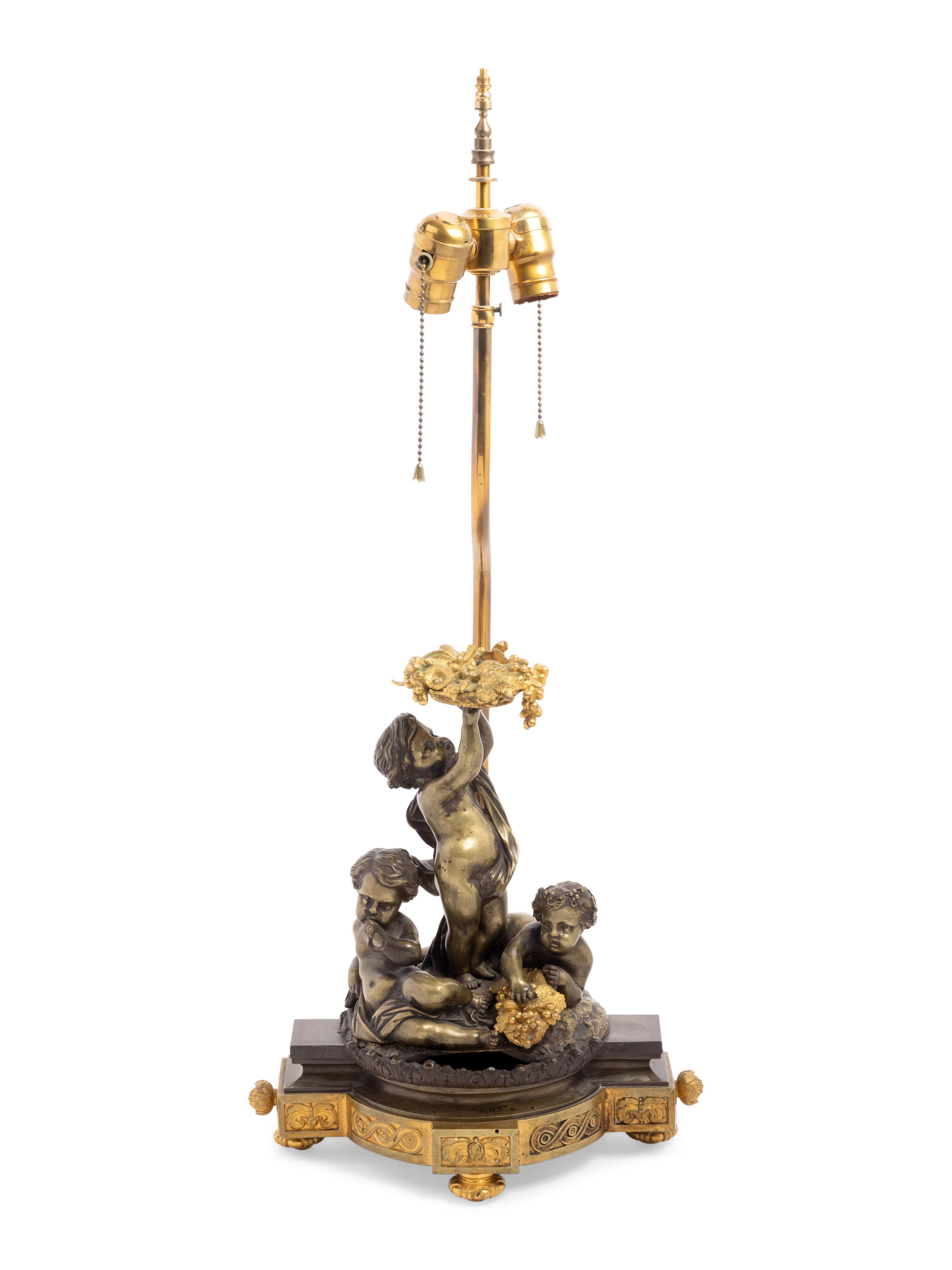 A French Bronze Figural Group Mounted as a Lamp