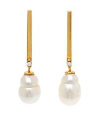 A Collection of 18 Karat Yellow Gold, Cultured Baroque Pearl and Diamond Earrings, 10.60 dwts.