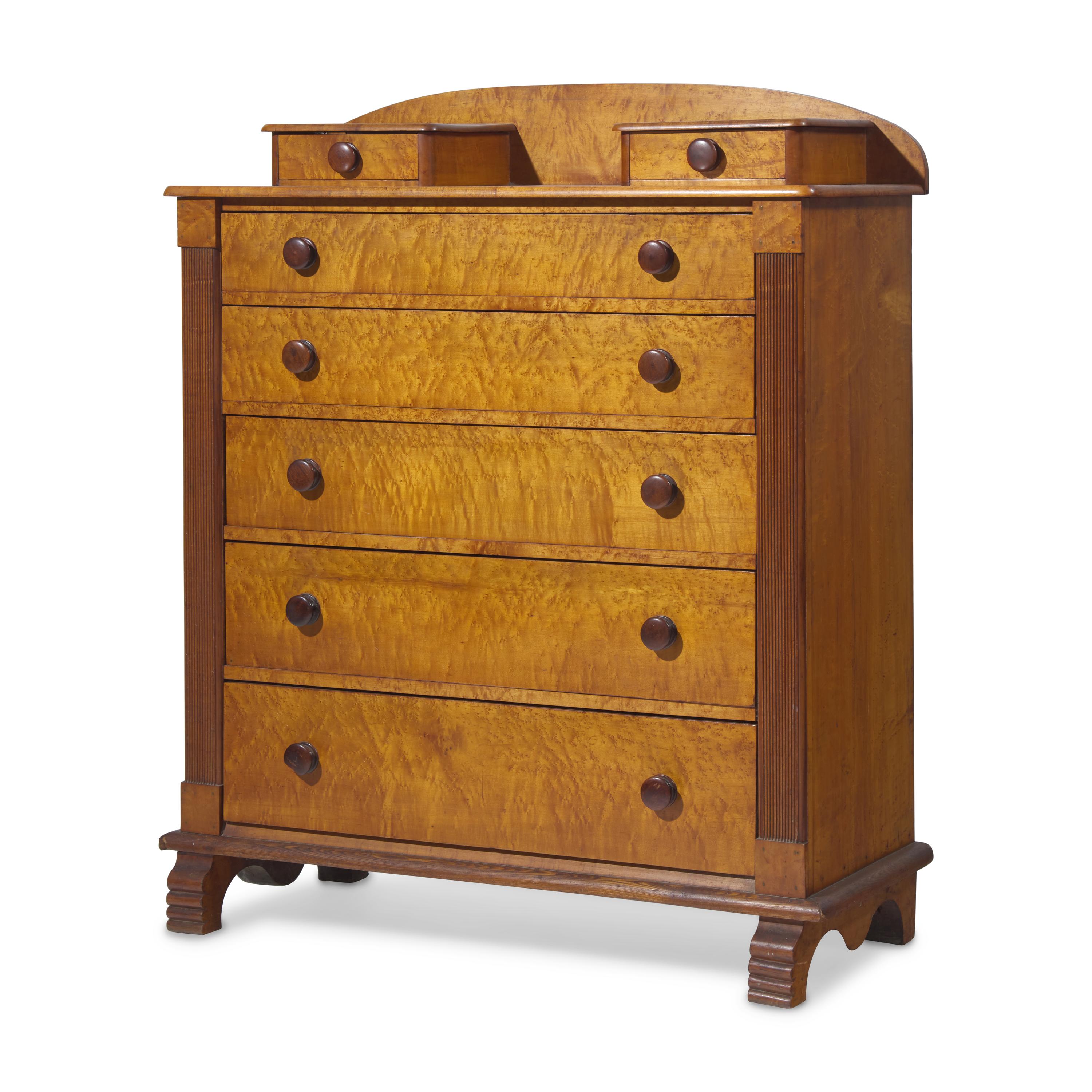A Late Classical Bird’s Eye Maple Tall Chest of Drawers