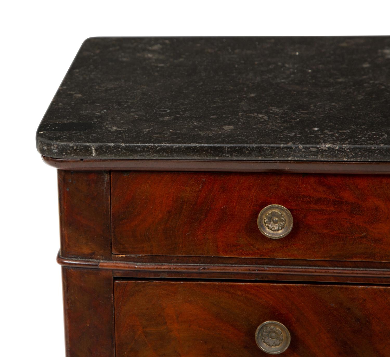 A Continental Diminutive Rosewood Marble-Top Chest of Drawers