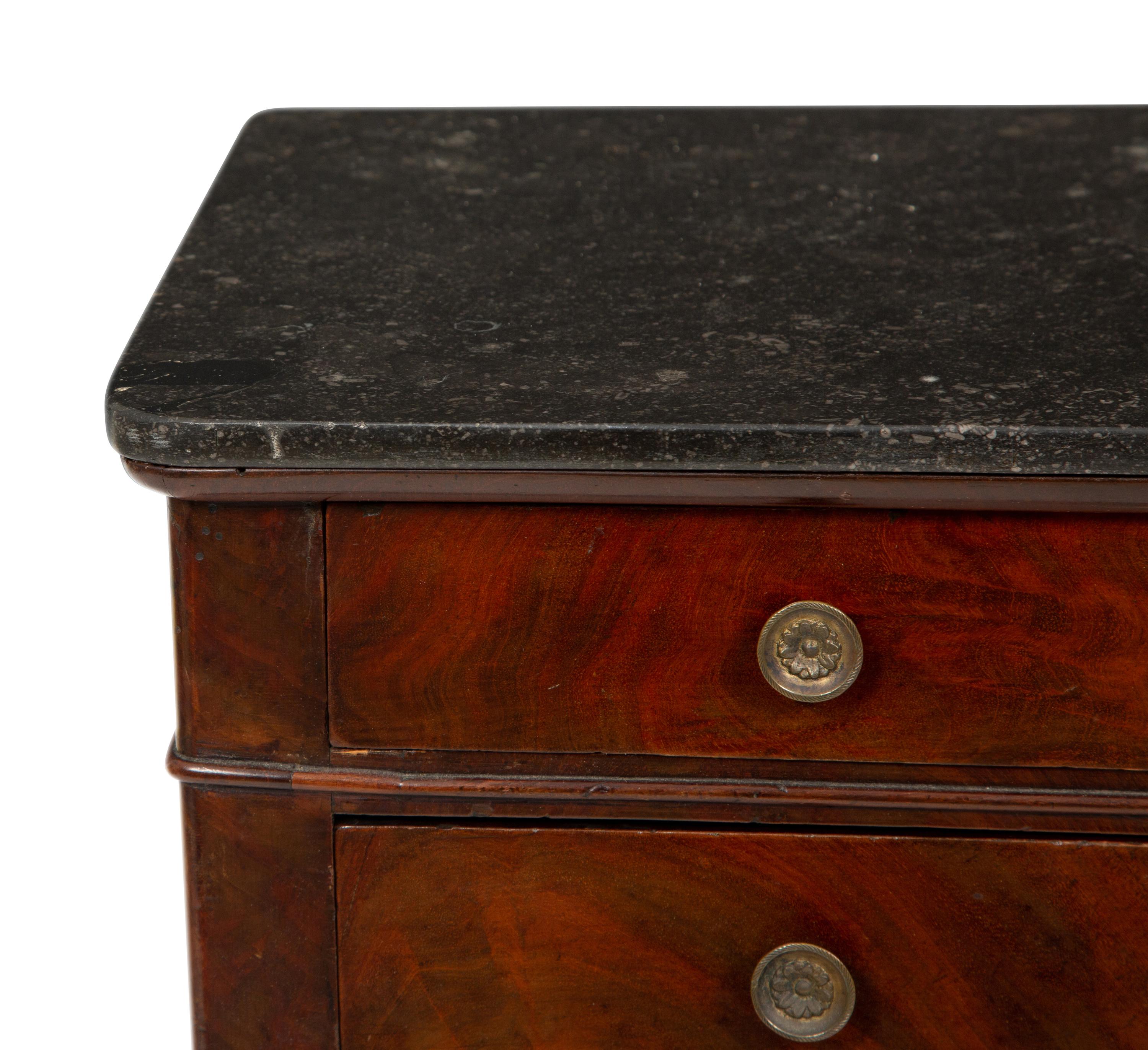 A Continental Diminutive Rosewood Marble-Top Chest of Drawers