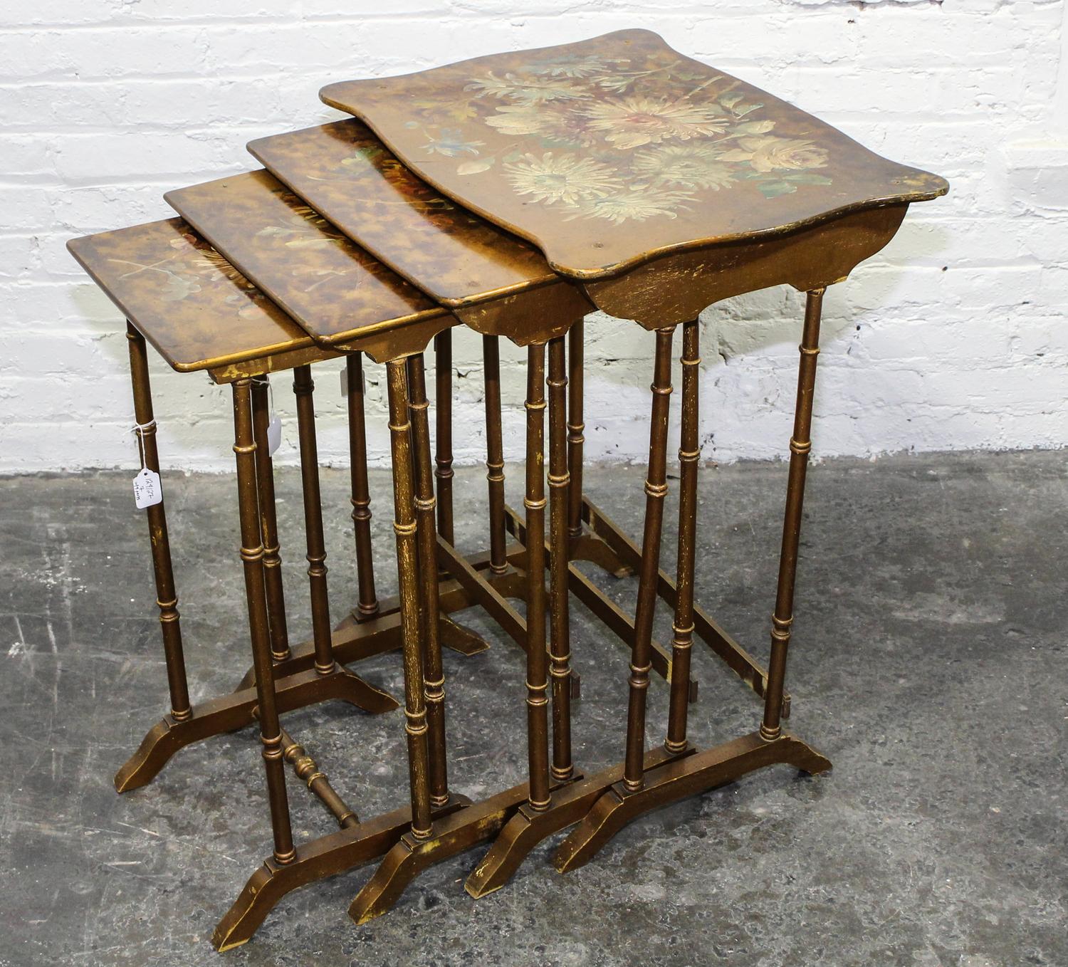 A Set of Painted Nesting Tables. Height of tallest 28 inches.