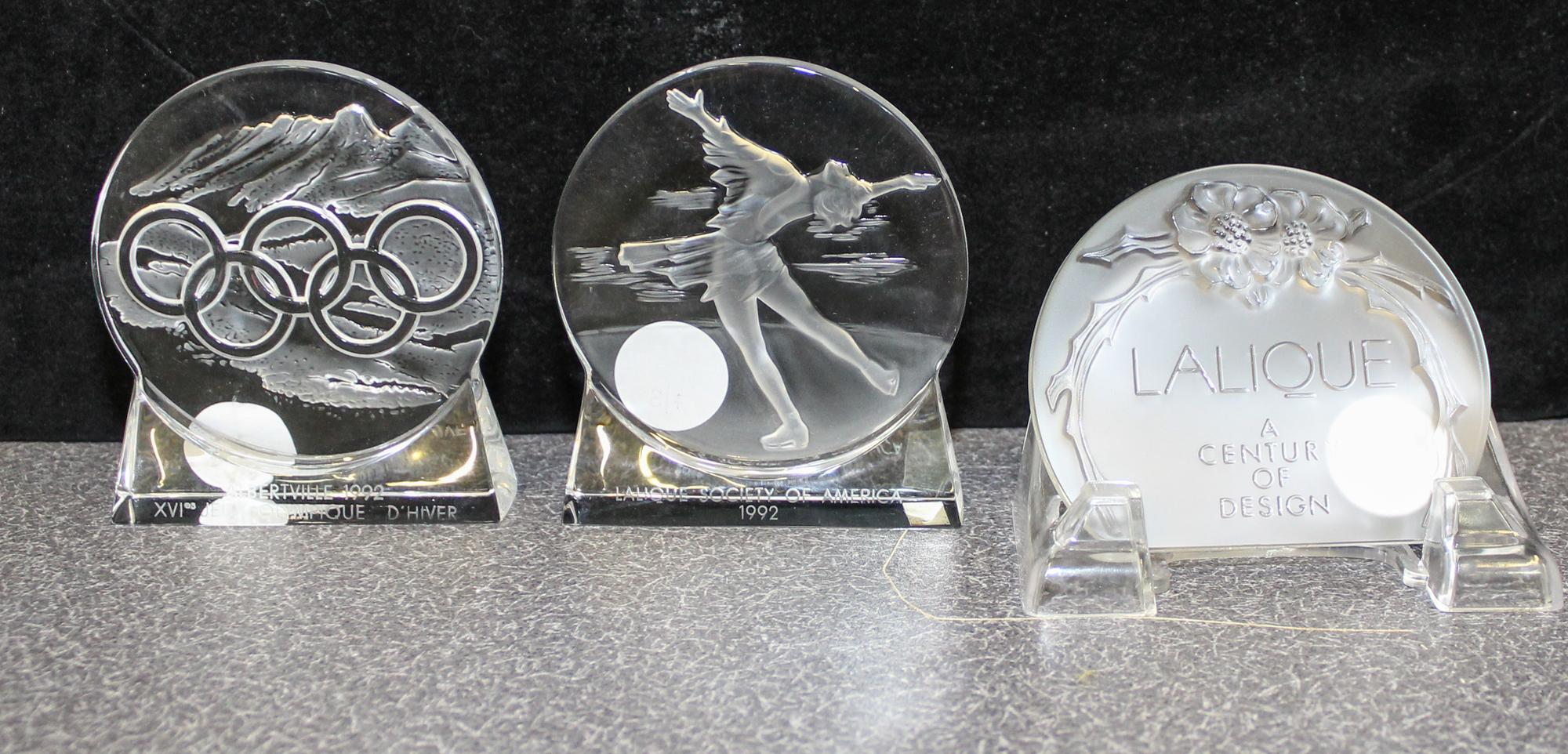 Three Lalique Molded and Frosted Glass Articles
