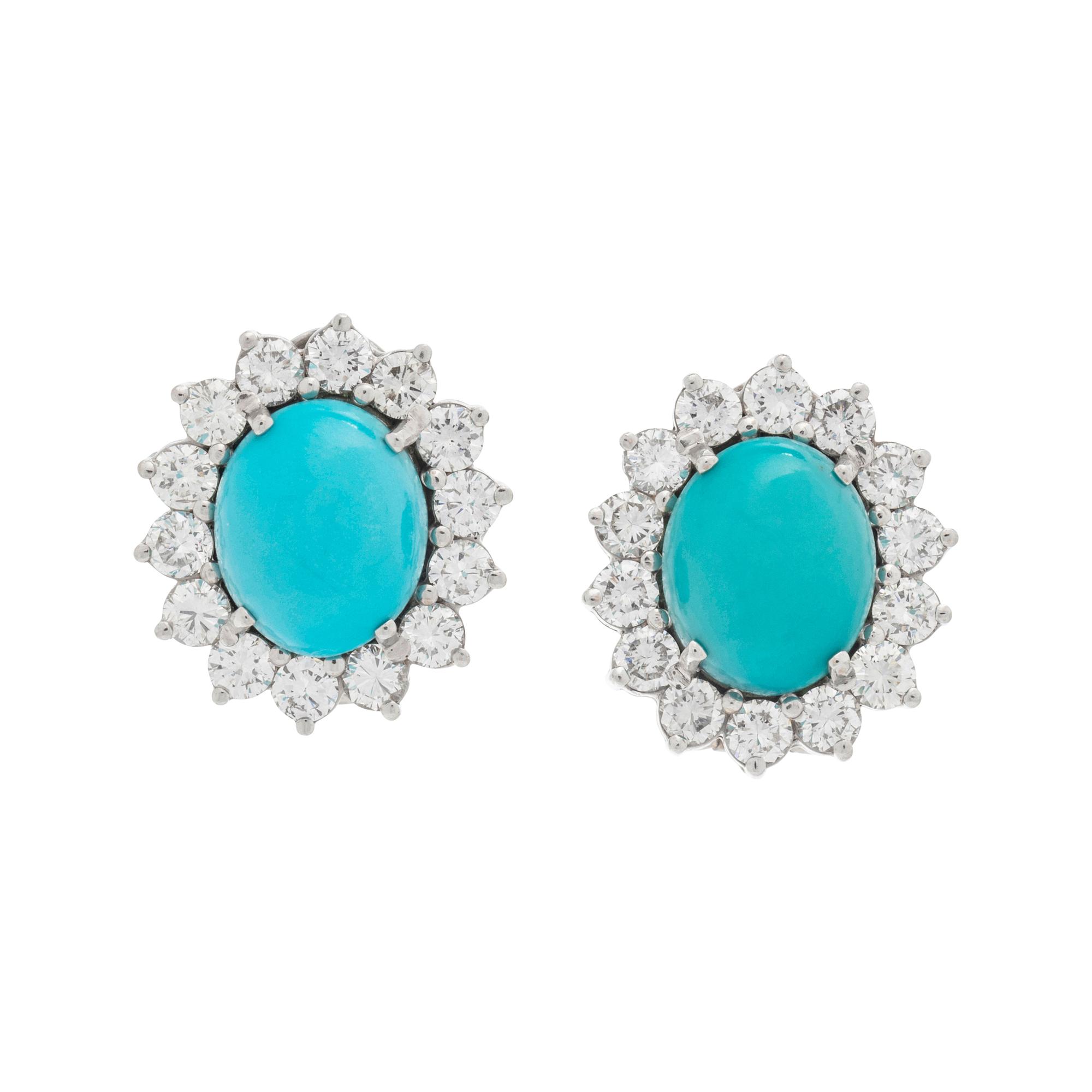 TURQUOISE AND DIAMOND EARCLIPS