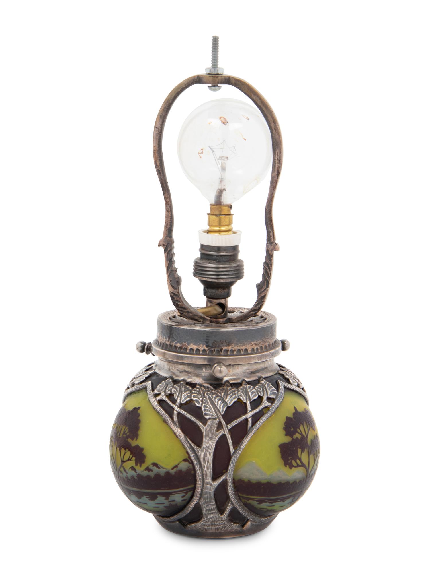 A Möhrle Silver Mounted Cameo Glass Table Lamp