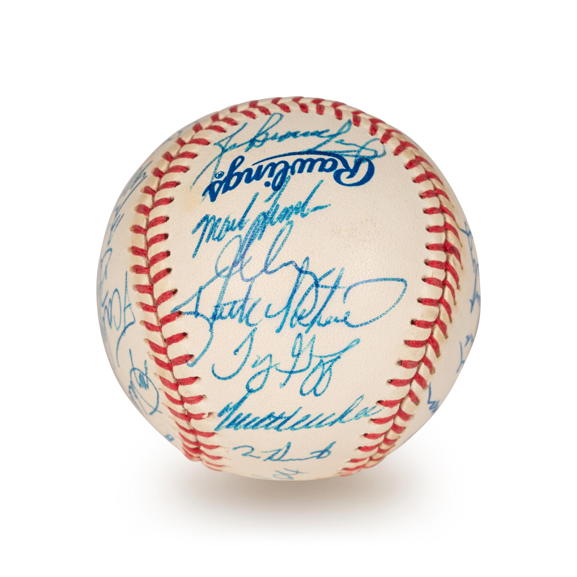 A 1991 Atlanta Braves National League Champions Team Signed Autograph Baseball With 28 Signatures (Beckett Authentication Services Letter BAS Certified),