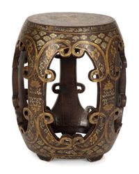 A Chinese Gilt and Black Lacquered Wood Garden Seat