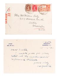 GANDHI, Mohandas K. (1869-1948). Autograph letter signed (“MK Gandhi”), to Mrs. McMillan Seely. Segaon, 15 February 1940.