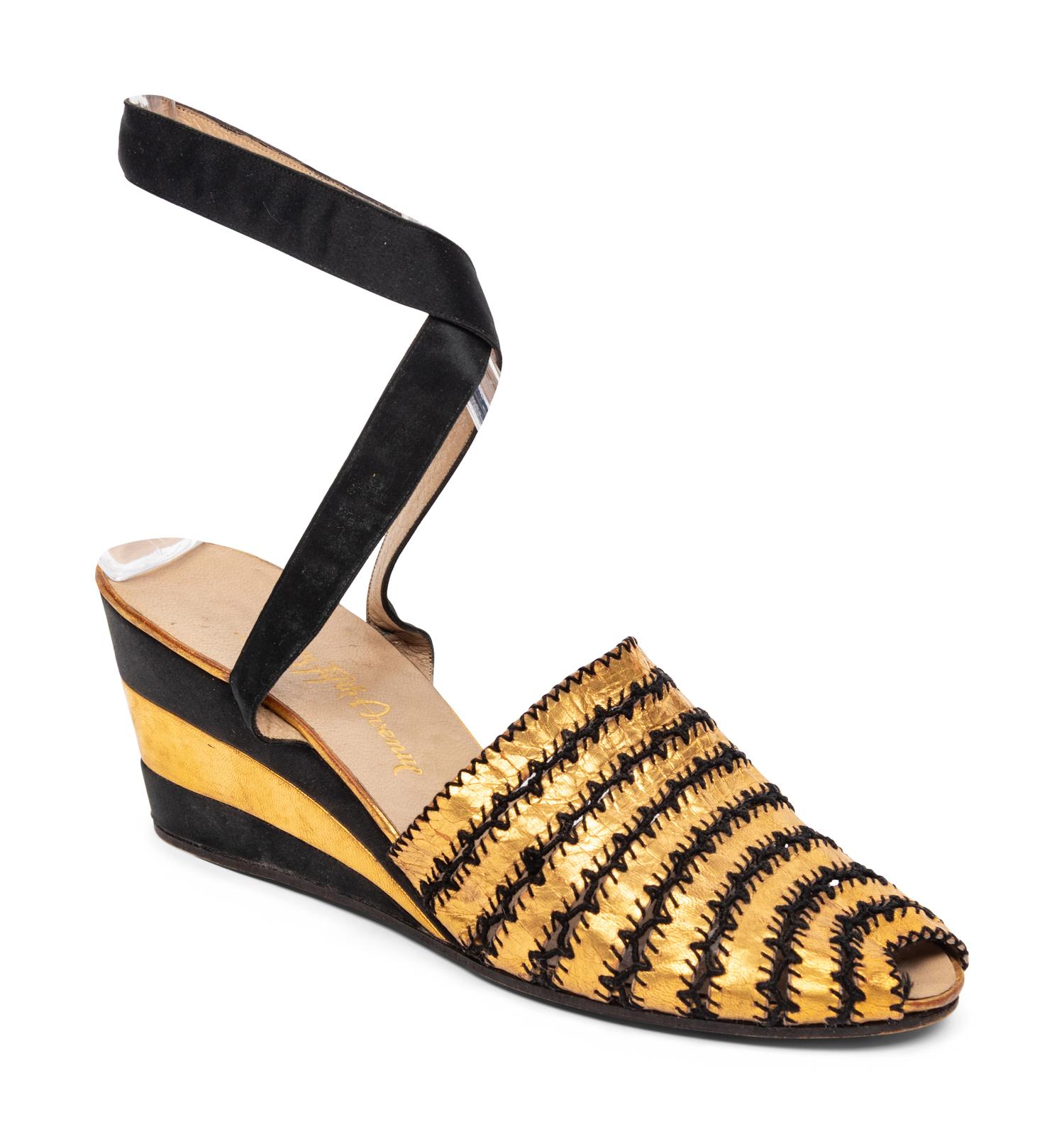 Salvatore Ferragamo, Gold Wedge Evening Sandals, 1940's