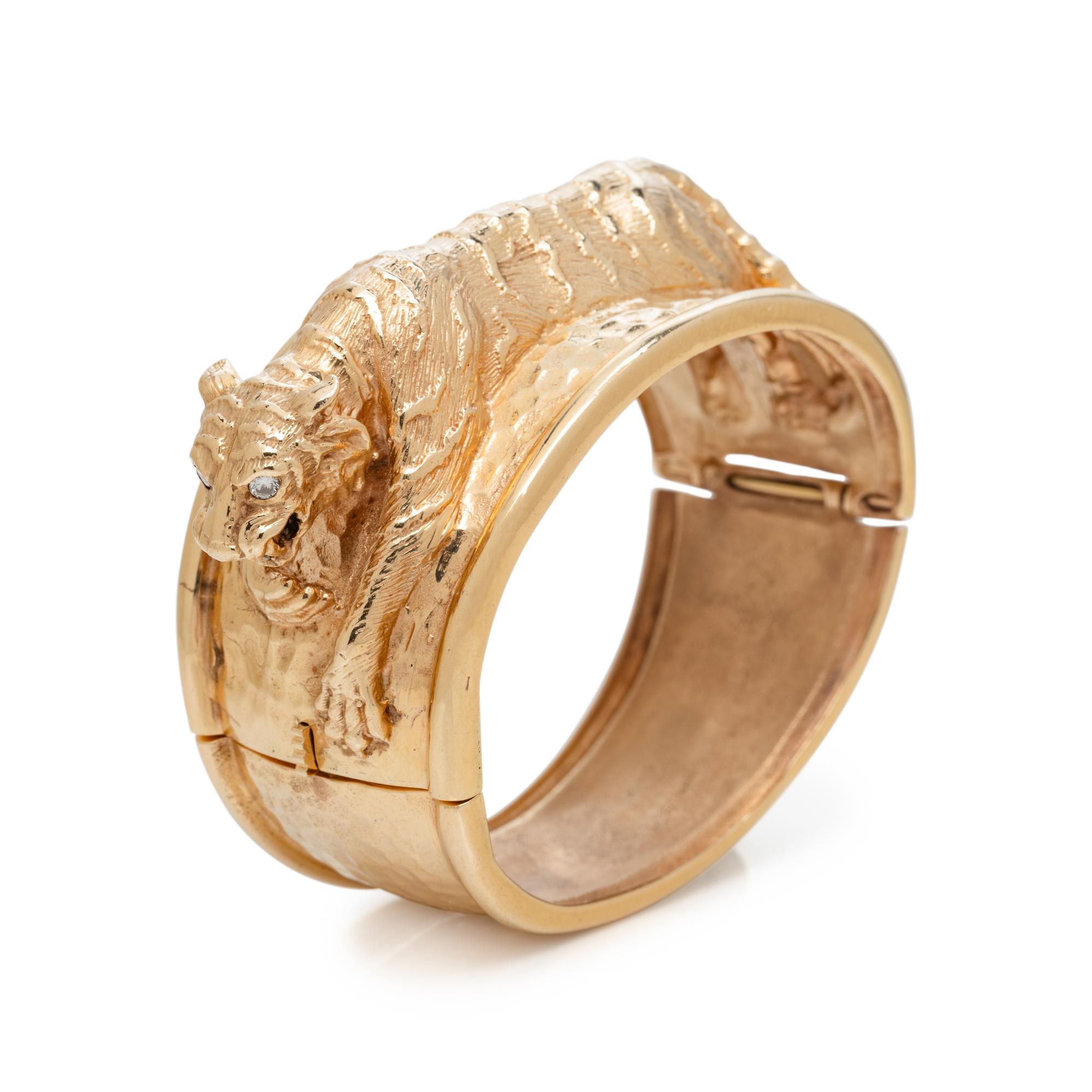 YELLOW GOLD AND DIAMOND TIGER BANGLE BRACELET