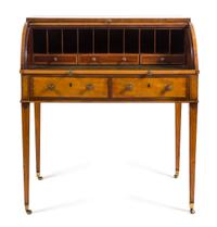 A George III Satinwood Cylinder Bureau Height 40 1/2 x width 36 1/4 x depth 21 1/2 inches. — LATE 18TH CENTURY