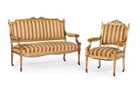 A Louis XVI Style Carved Giltwood Settee and Fauteuil