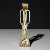 Eggshell porcelain two-handled vase with polychrome snake decor, model 182p