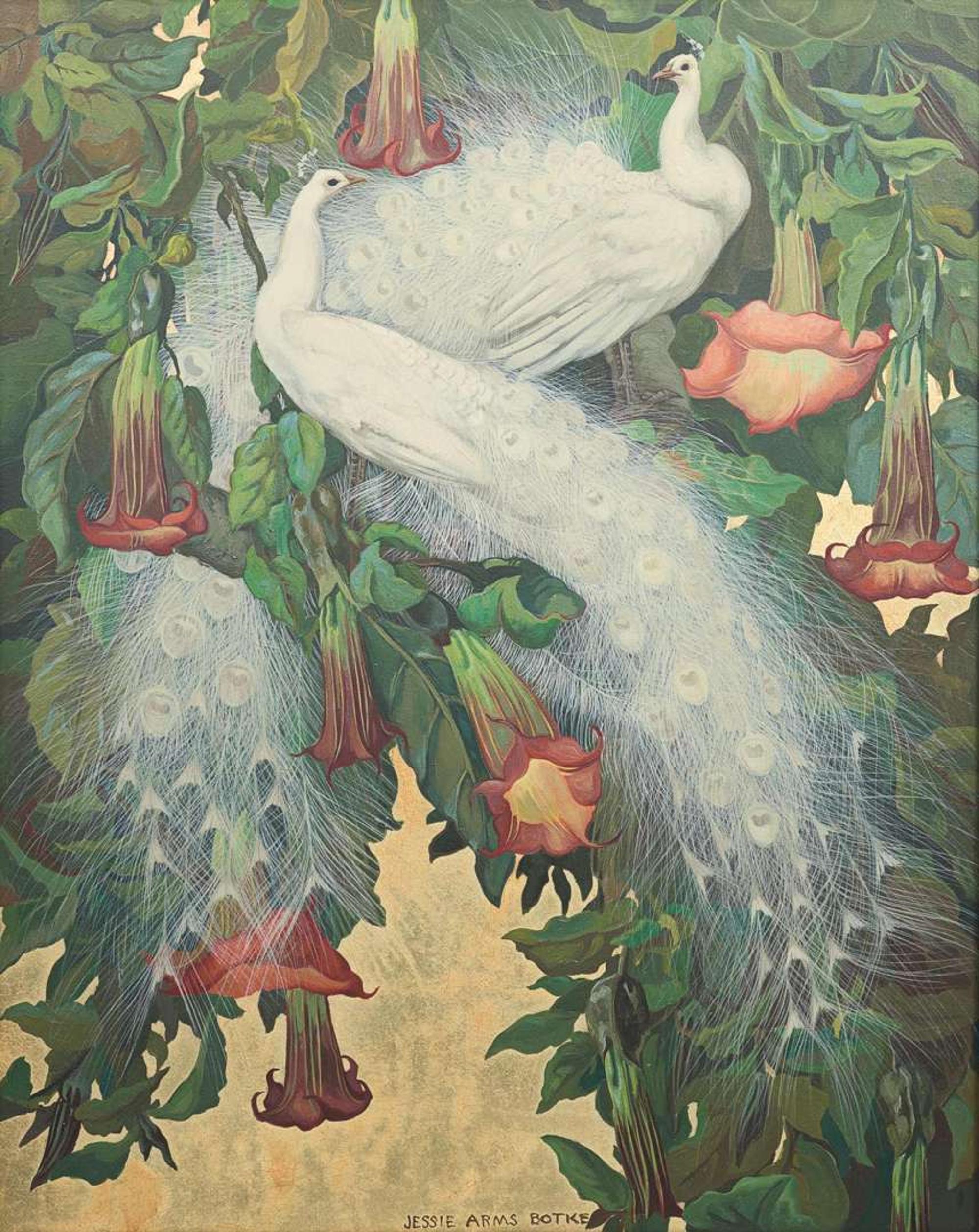 Jessie Arms Botke (American, 1883-1971) - White Peacocks and Datura