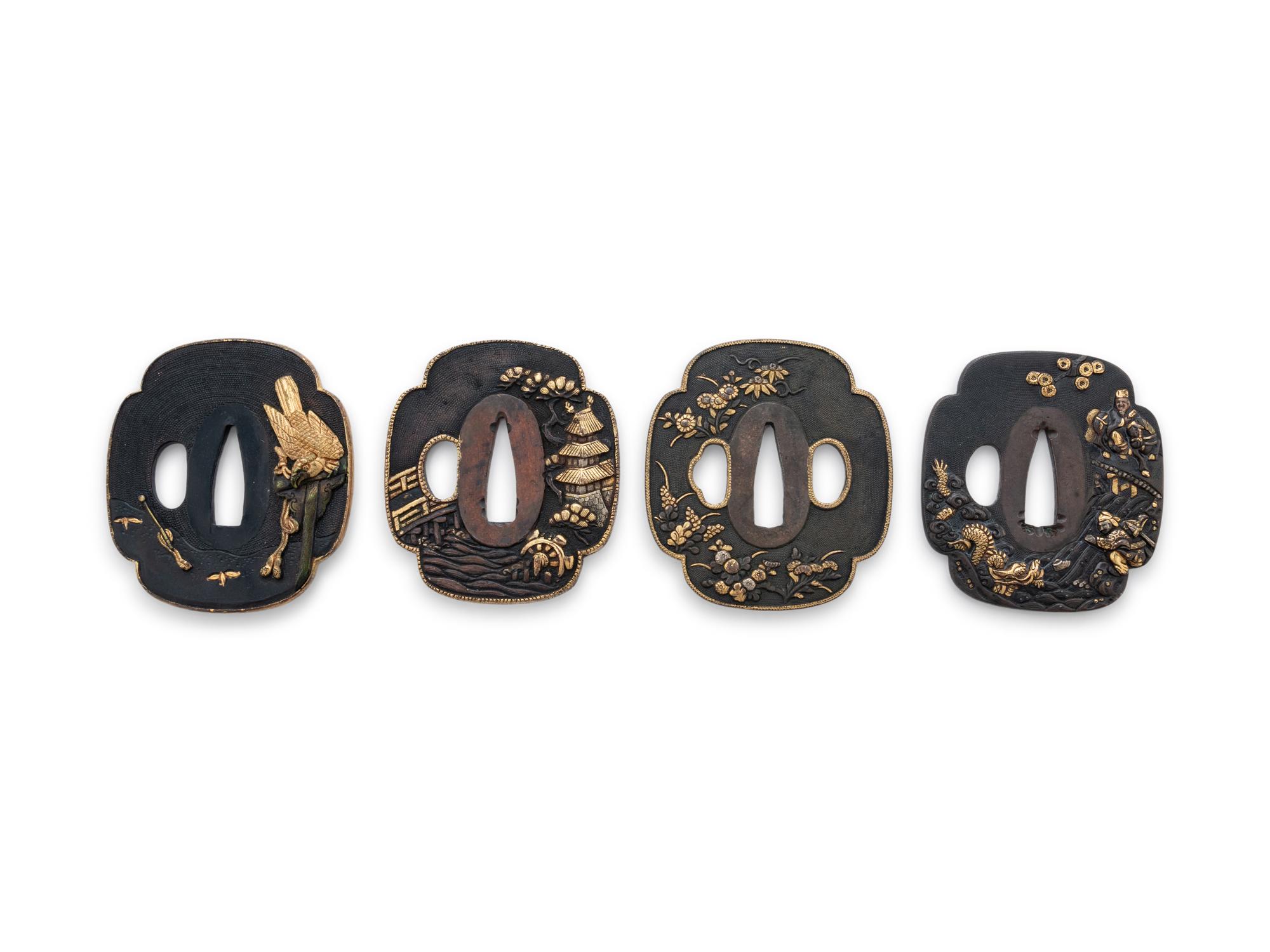 Four Inlaid Iron Tsuba
