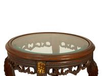 A Pair of Louis XV/XVI Transitional Carved Walnut Gueridons with Inset Glass Tops — 19TH/20TH CENTURY